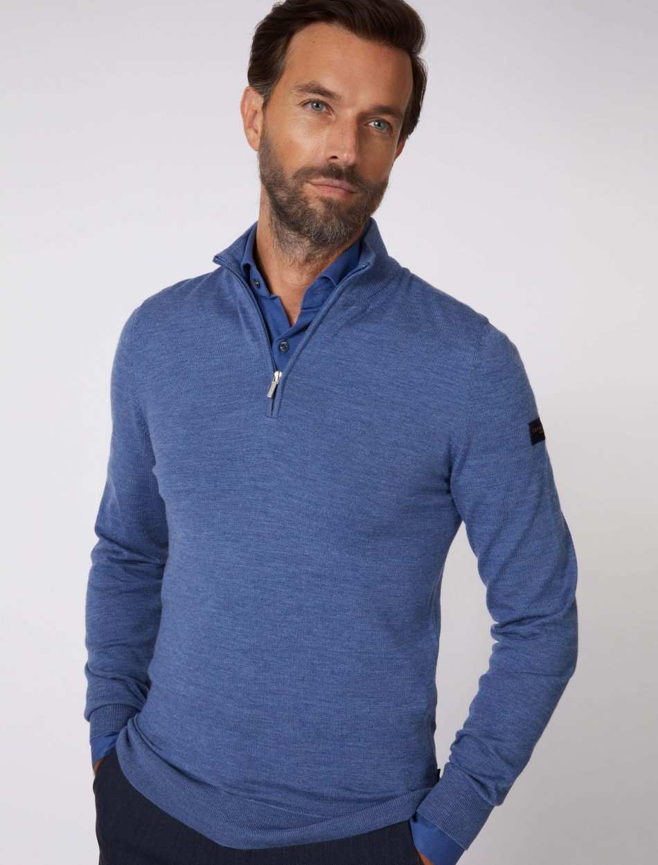 voorzichtig Stadium Tijdreeksen Merino Half Zip Trui Blauw | Cavallaro Napoli